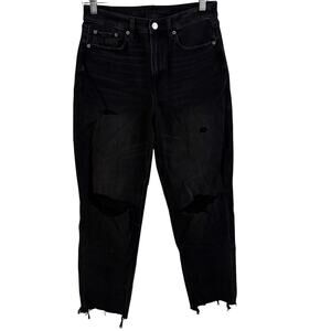 AE Strigid Distressed Super High Rise Baggy Straight Jean 4 Women’s Black